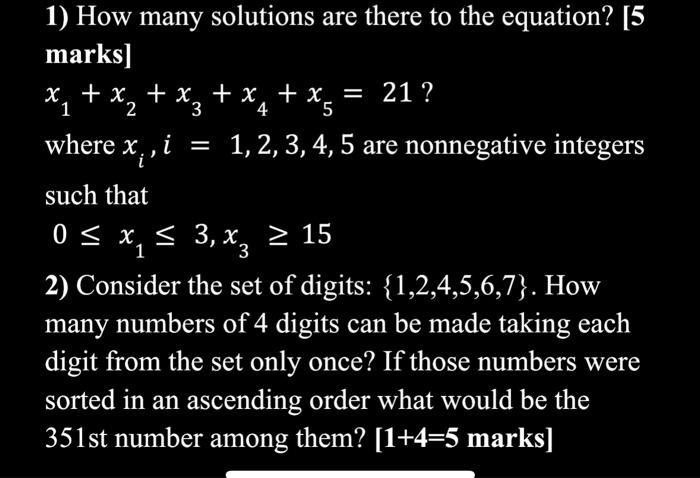 Solved 1) How many solutions are there to the equation? [5 | Chegg.com