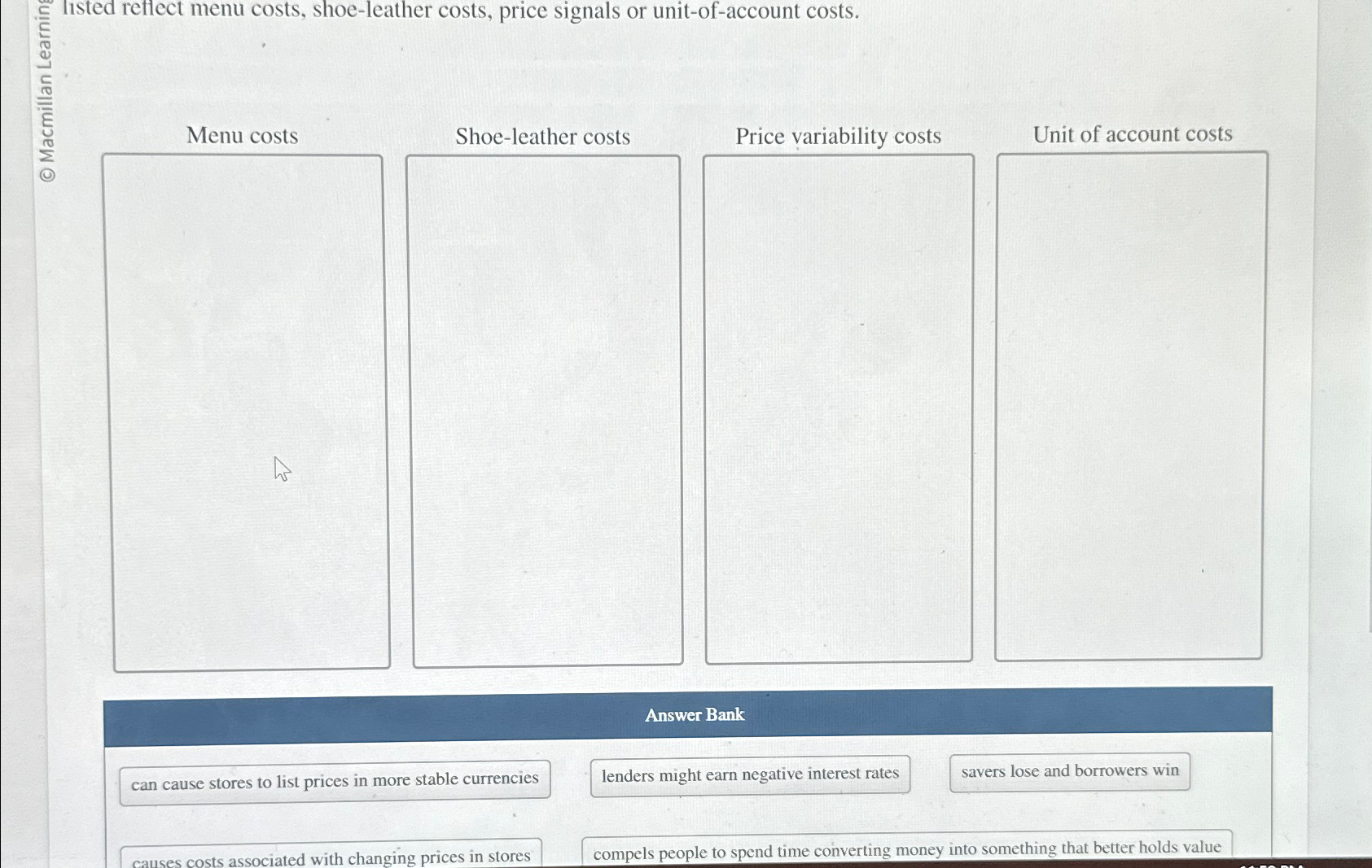 Solved listed reflect menu costs, shoeleather costs, price