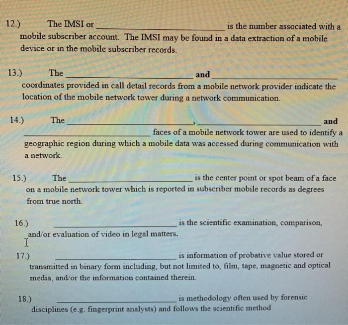 12.) The IMSI or is the number associated with a | Chegg.com