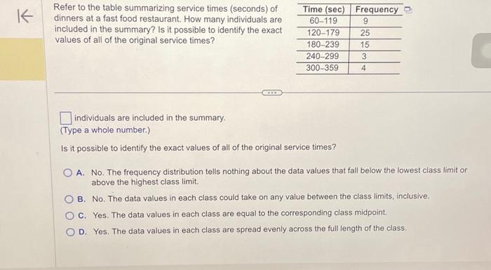 Solved Refer To The Table Summarizing Service Times | Chegg.com