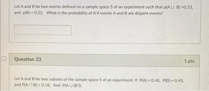 Solved Let A And B Be Two Events Defined On A Sample Space S | Chegg.com