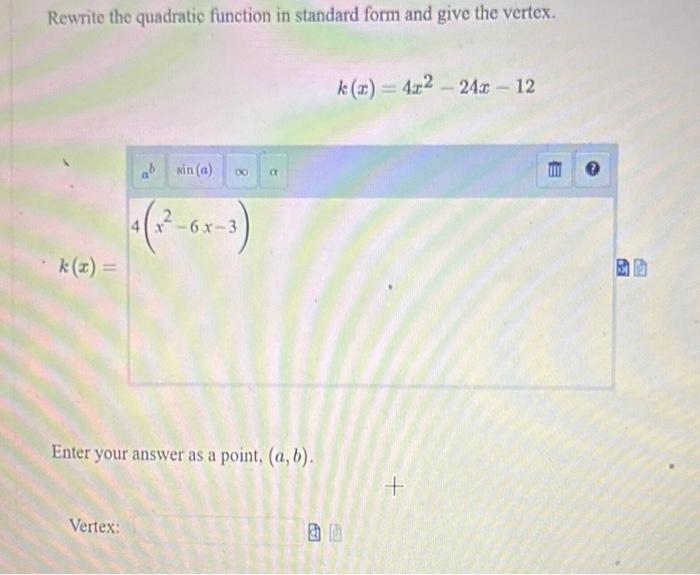 Solved Rewrite the quadratic function in standard form and | Chegg.com
