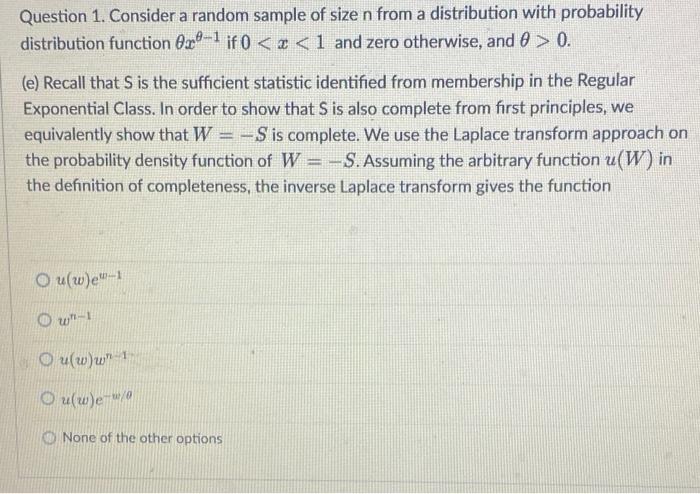 Solved Question 1. Consider a random sample of size n from a | Chegg.com