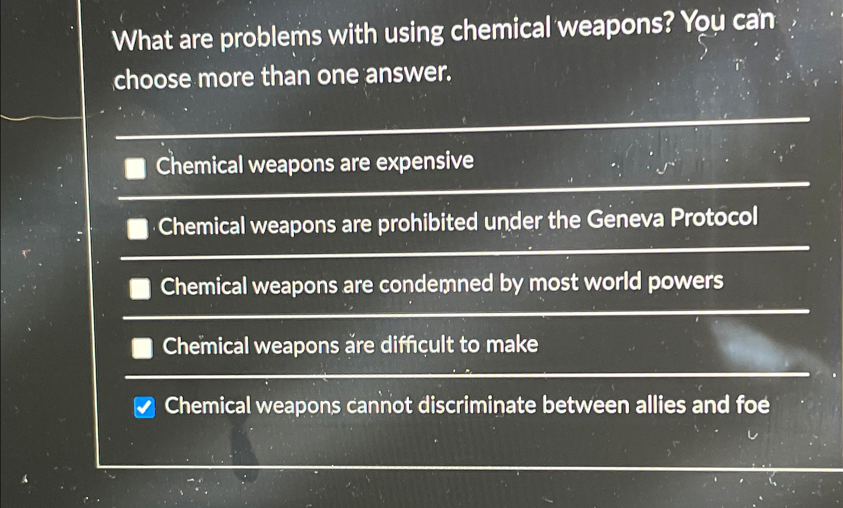 Solved What are problems with using chemical weapons? You | Chegg.com
