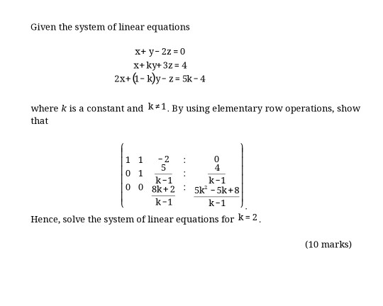 Solved Given the system of linear equations X+ y-2z = 0 | Chegg.com