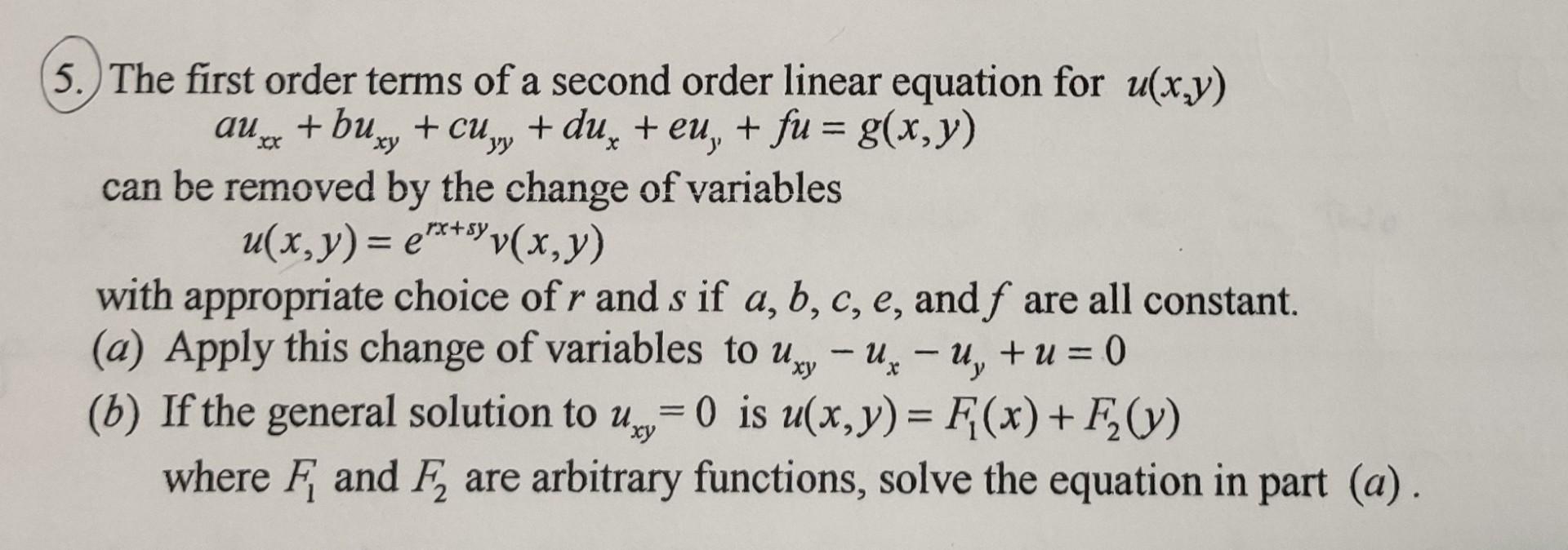 Solved 5. The first order terms of a second order linear | Chegg.com