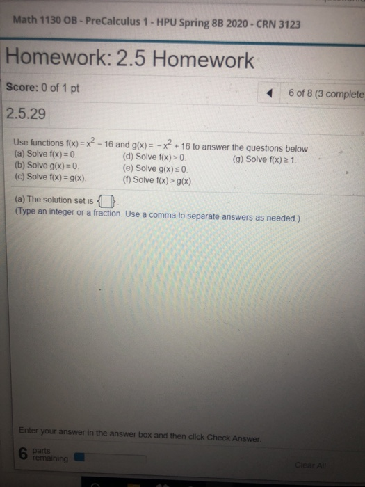Solved Math 1130 OB - PreCalculus 1 - HPU Spring 8B 2020 - | Chegg.com