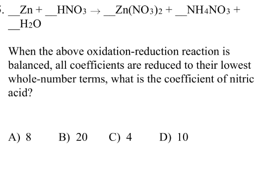 Solved --H2O+dotsHNO3→dotsZn(NO3)2+?-NH4NO3+H2OWhen the | Chegg.com