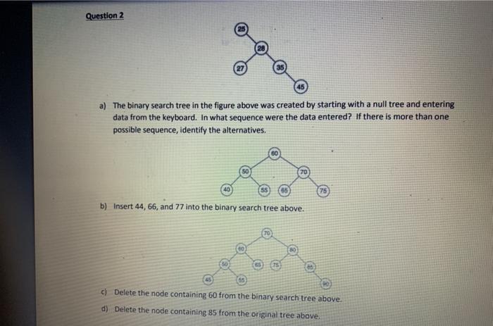 Solved Question 2 a) The binary search tree in the figure | Chegg.com