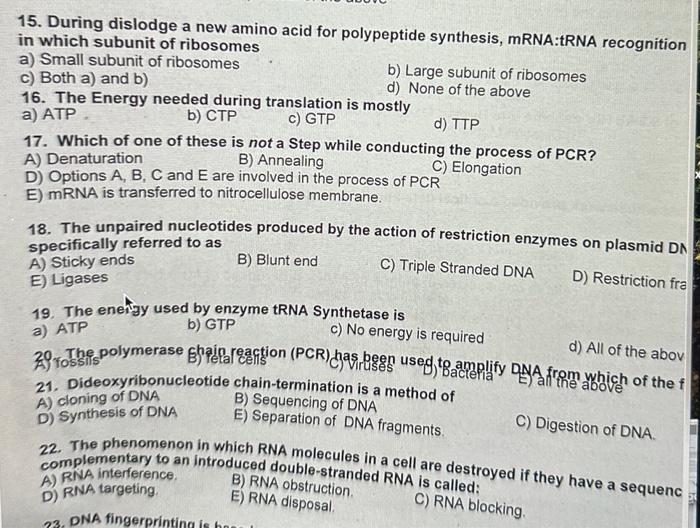 Solved 15. During dislodge a new amino acid for polypeptide | Chegg.com
