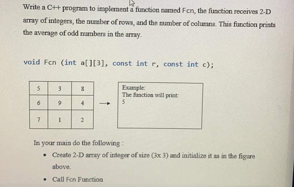 Solved Write a CH program to implement a function named Fcn, | Chegg.com