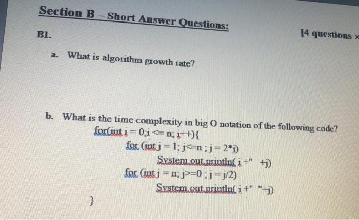 Solved Section B - Short Answer Questions: BI. [4 questions | Chegg.com