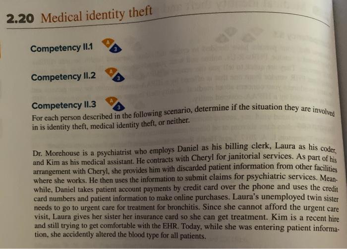 Solved 2.20 Medical identity theft For each person described | Chegg.com