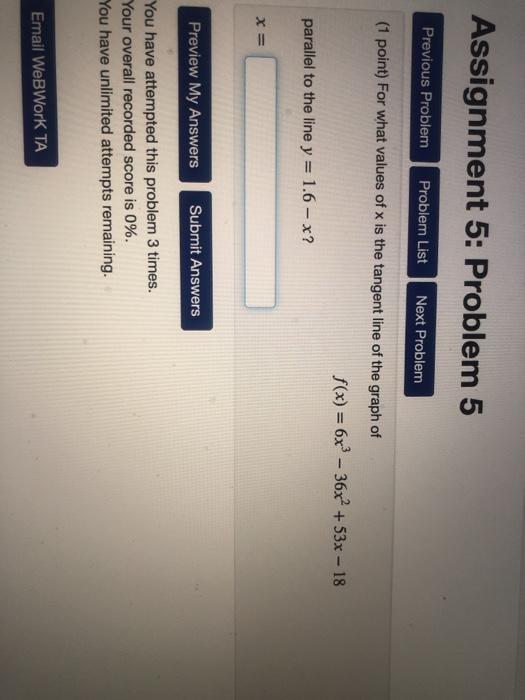 Solved Assignment 5: Problem 5 Previous Problem Problem List | Chegg.com
