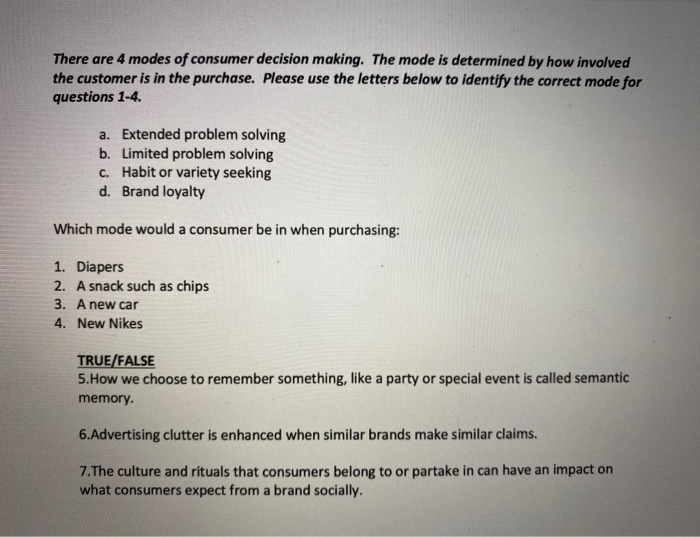 give an example of how a consumer would use a combination of problem solving processes