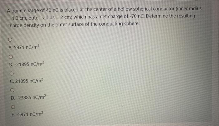 Solved A point charge of 40 nC is placed at the center of a | Chegg.com