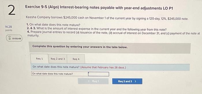 Solved 2 Exercise 9-5 (Algo) Interest-bearing Notes Payable | Chegg.com