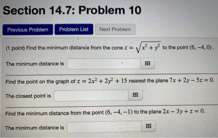 Solved Section 14.7: Problem 10 Previous Problem Problem | Chegg.com