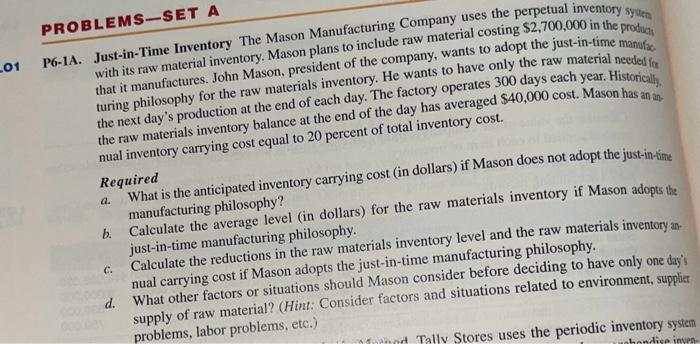 Solved 6-1A. Just-in-Time Inventory The Mason Manufacturing 