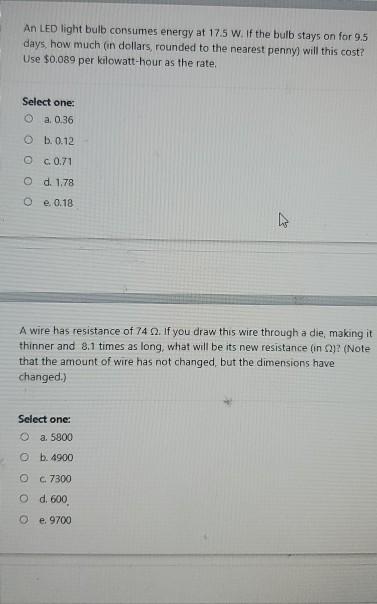 Solved An LED light bulb consumes energy at 17.5 W. If the | Chegg.com