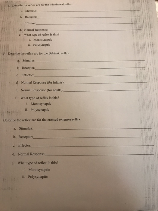 Solved 4. Describe The Reflex Are For The Withdrawal Reflex. | Chegg.com