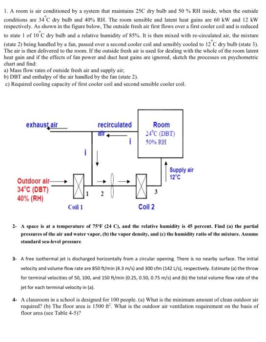 Solved 1. A room is air conditioned by a system that | Chegg.com