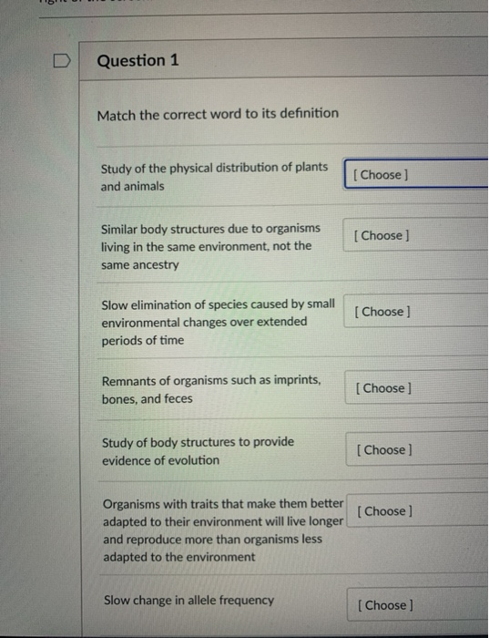Solved D Question 1 Match the correct word to its definition | Chegg.com
