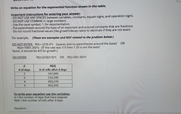 Solved Write an equation for the exponential function shown | Chegg.com