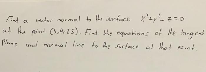 Solved Find a a vector normal to the surface x²+y? - z=0 at | Chegg.com