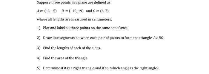 Solved Suppose three points in a plane are defined as: | Chegg.com