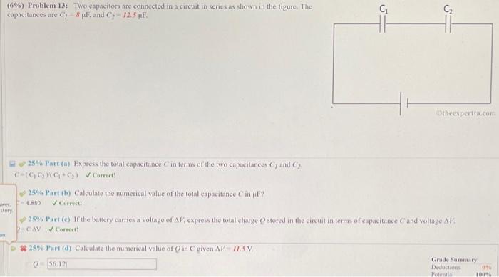 Solved 6 Problem 13 Two Capacitors Are Connected In A Chegg