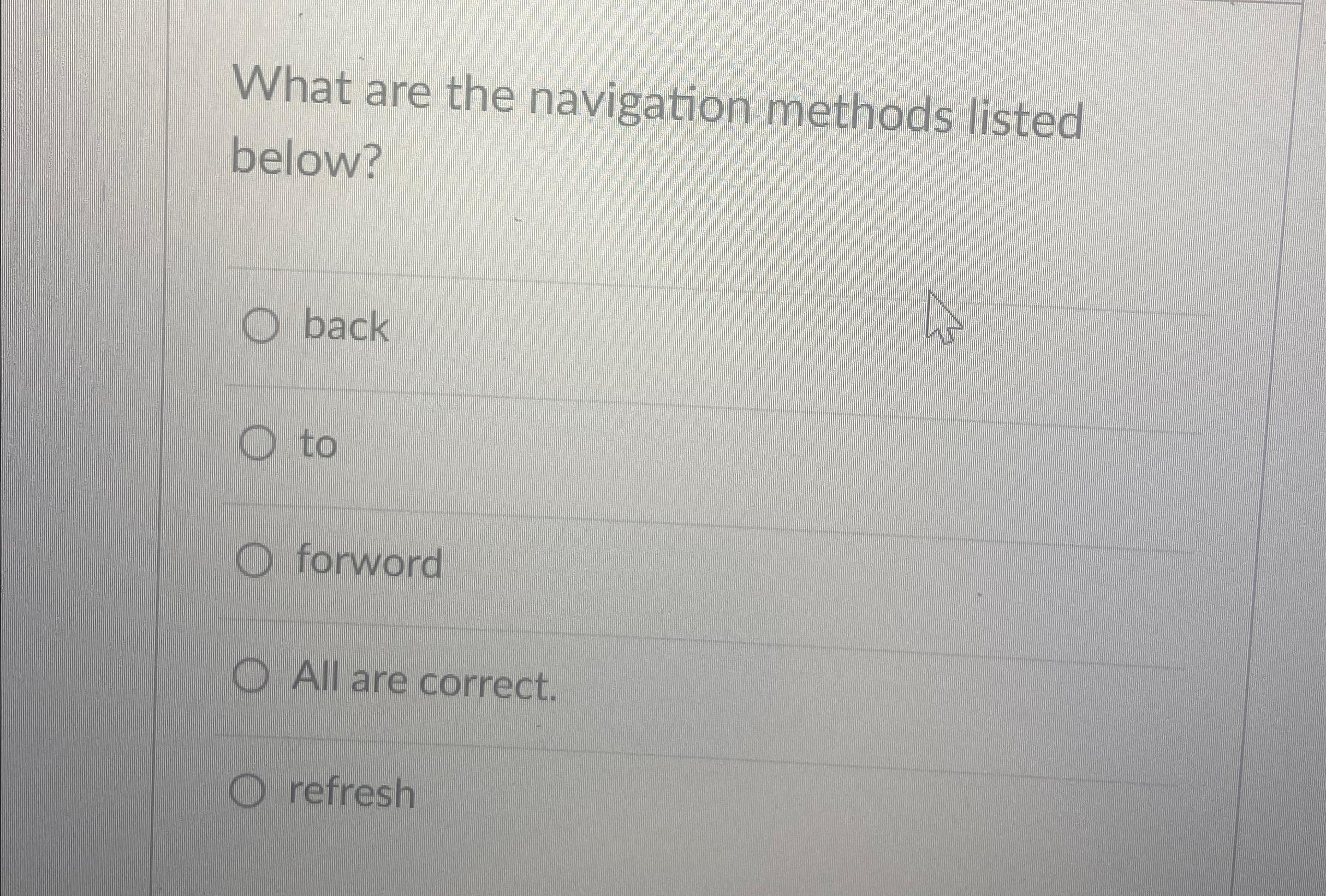 What are the navigation methods listed | Chegg.com
