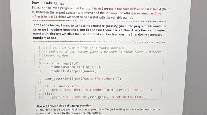 Solved Part 1. Debugging: Please see below a program that I | Chegg.com