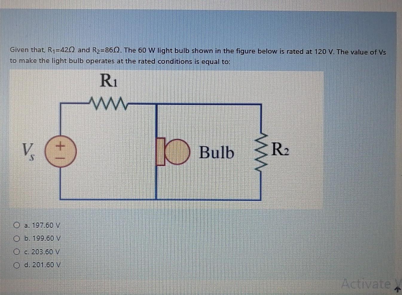 Solved Given That R 4 And Rz 860 The 60 W Light Bulb Chegg Com