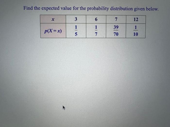 Solved Find The Expected Value For The Probability | Chegg.com