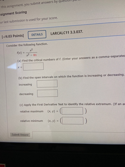 Solved Assignment For this assignment, you submit answers by | Chegg.com