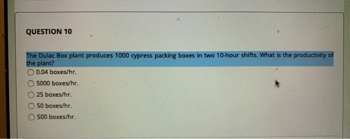 Question 10 The Dulac Box Plant Produces 1000 Cypress Chegg 