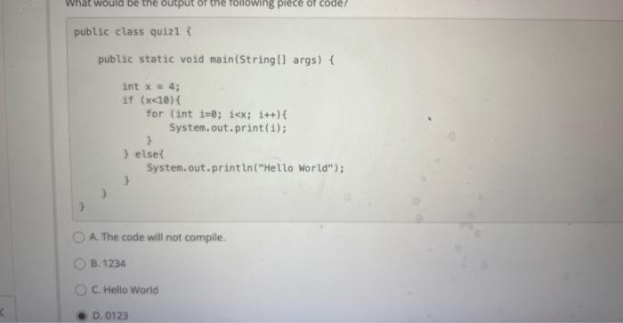 Solved public class quiz1 \{ public static void | Chegg.com