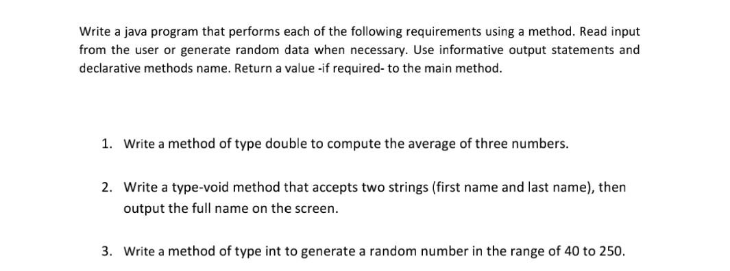 Solved Write a java program that performs each of the | Chegg.com