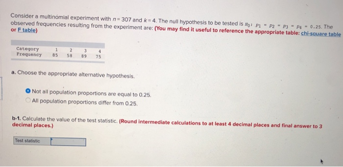 Solved Consider A Multinomial Experiment With N 307 And Chegg Com