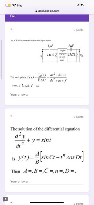 Solved 3 points The open loop transfer function of a | Chegg.com