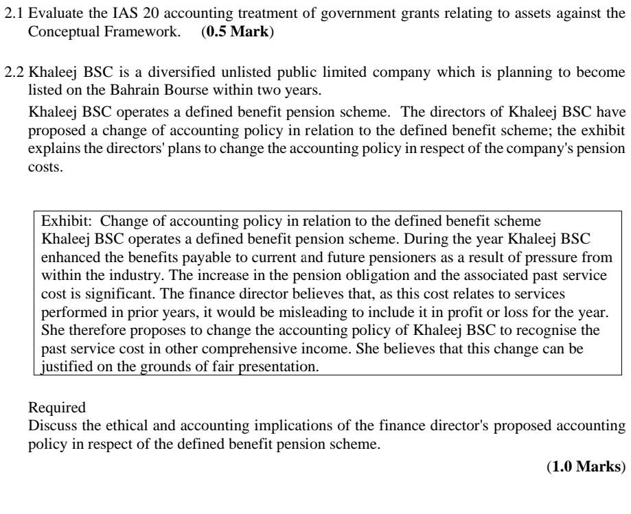 Solved 2.1 Evaluate the IAS 20 accounting treatment of | Chegg.com