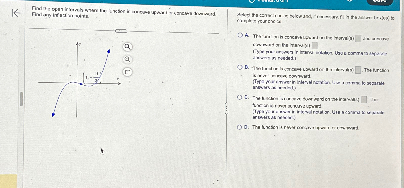 Solved Find the open intervals where the function is concave | Chegg.com