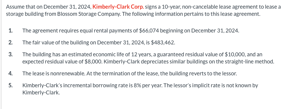 Solved Assume that on December 31, 2024, ﻿Kimberly-Clark