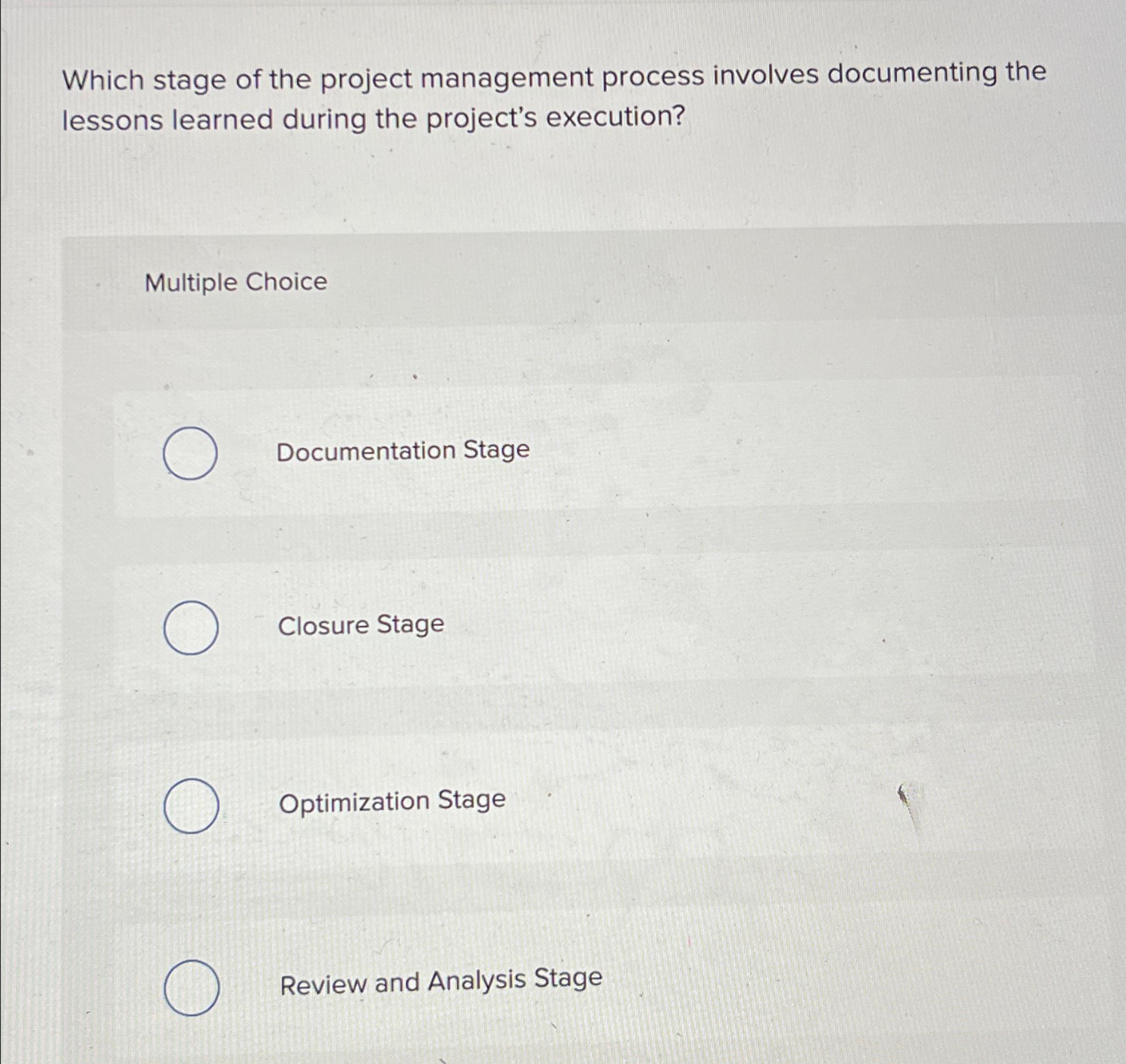 Solved Which stage of the project management process | Chegg.com