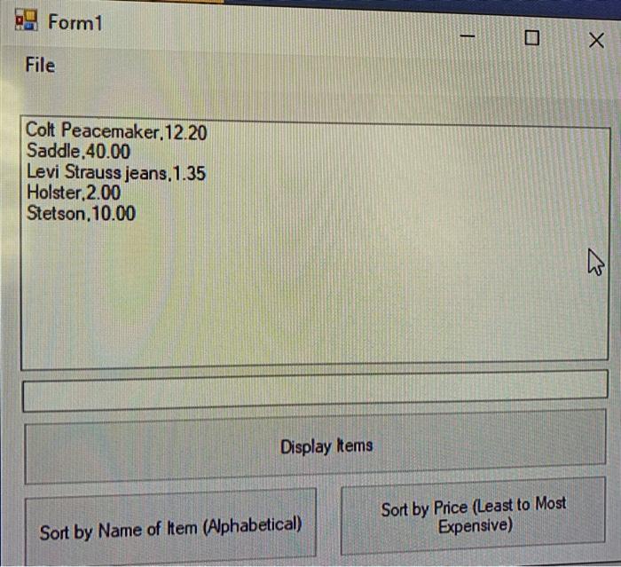 Solved Using Visual Basic, have one button sort the items | Chegg.com