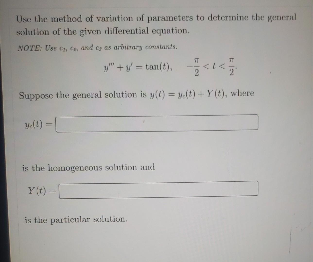 Solved Use the method of variation of parameters to | Chegg.com