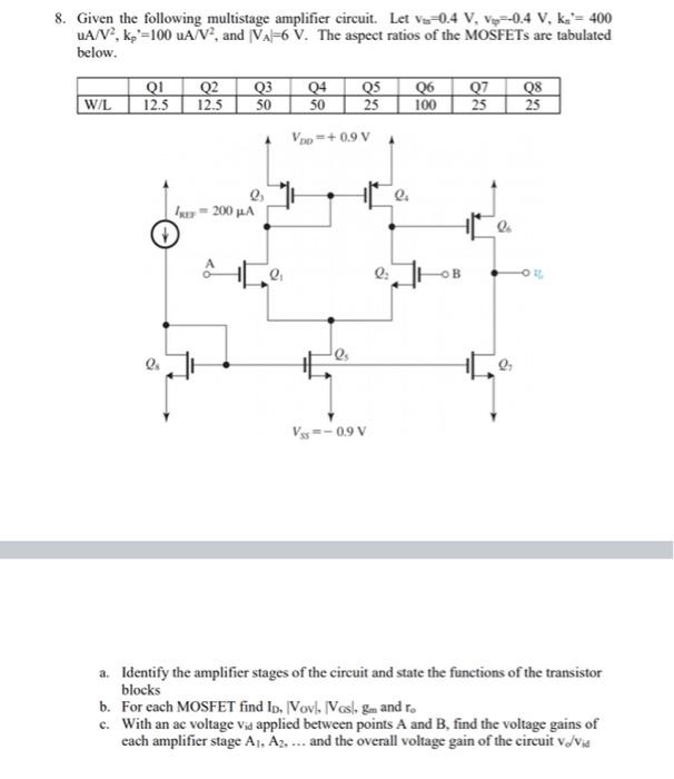 Solved 8. Given The Following Multistage Amplifier Circuit. | Chegg.com