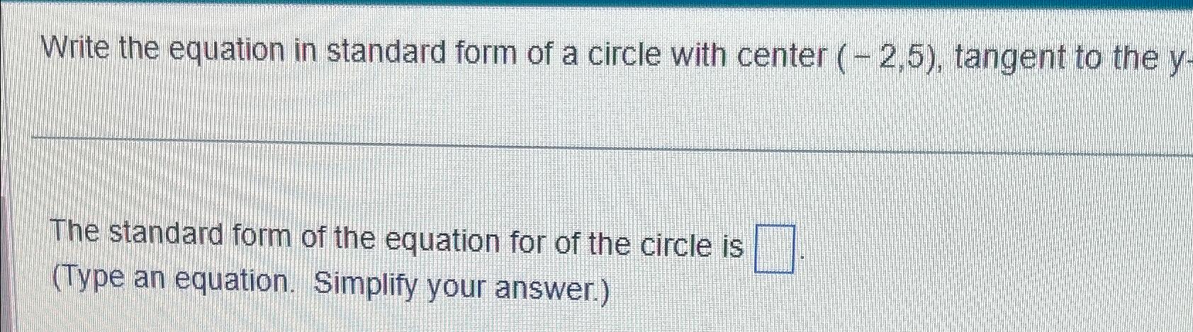 standard form of the equation of a circle with center