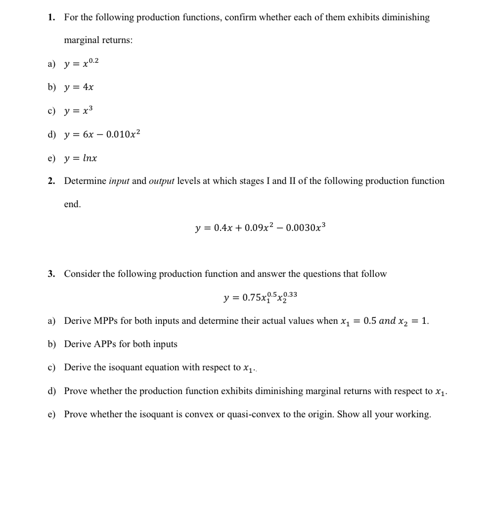 Solved For The Following Production Functions, Confirm | Chegg.com